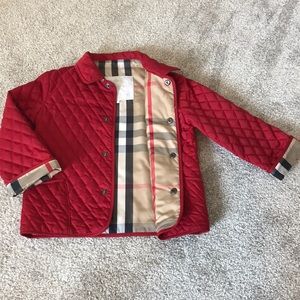 Burberry red quilted unisex coat- authentic- 2 yrs